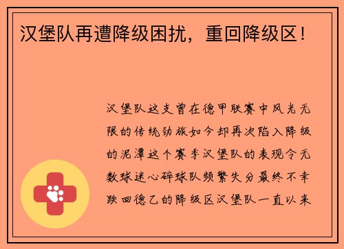 汉堡队再遭降级困扰，重回降级区！